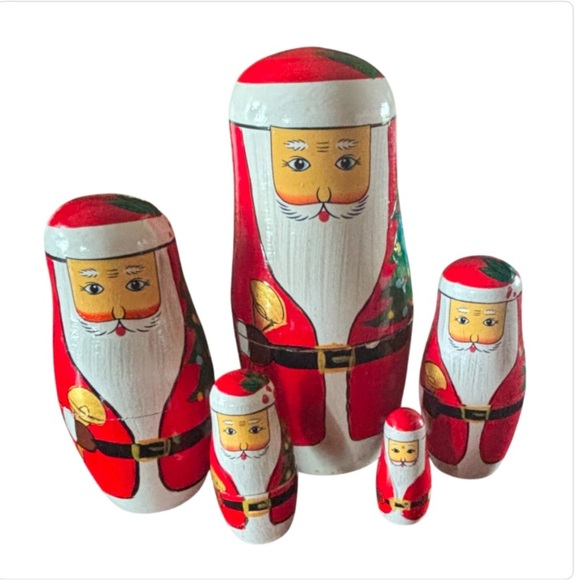 Vtg Santa Claus Painted Wooden Nesting Dolls Set of 5 Christmas Tradition - Picture 1 of 4